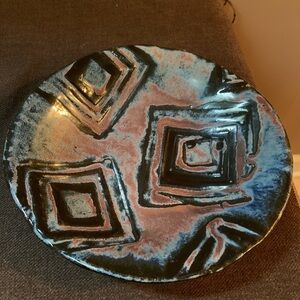 Abstract Ceramic Plate in Blue and Brown
